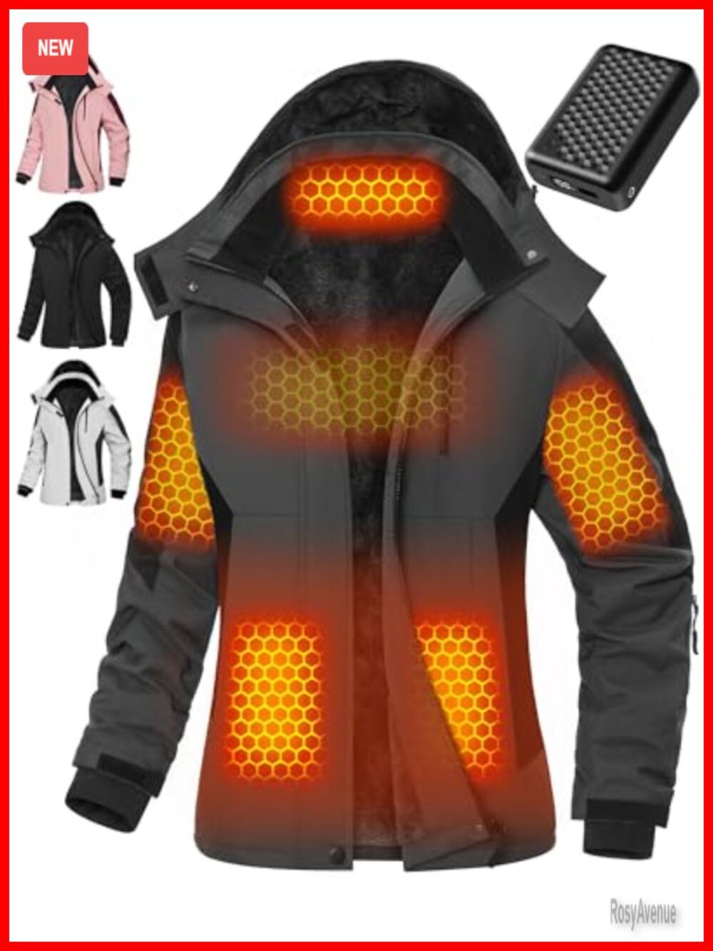 Heated Jacket Women 12V Graphene Water-Repellent Hooded Quilted Winter Coat